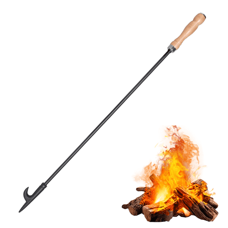 Uten 32" Heavy Duty Fire Poker for Fire Pit, Campfire & Fireplace, Rust-Resistant Steel with Comfortable Wooden Handle, Portable Indoor Outdoor Accessory