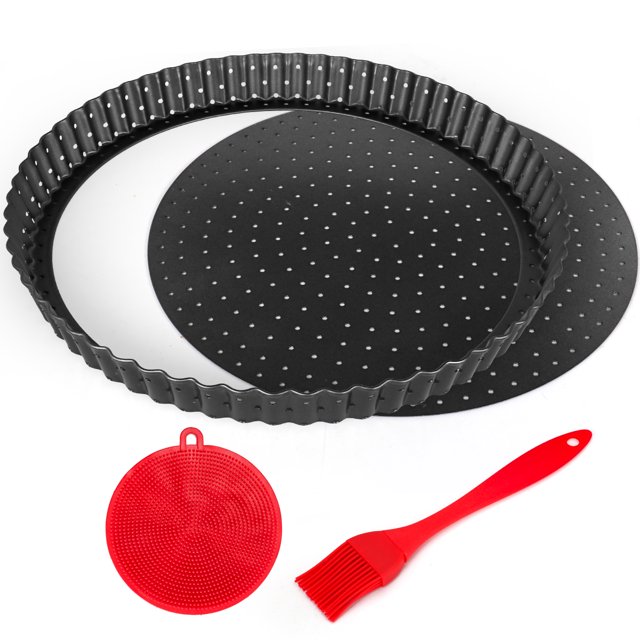 Gutsdoor 11 Inch Round Quiche Pan, Nonstick Tart & Quiche Dish with Removable Bottom for Easy Release, Fluted Pie Plate for Baking, Kitchen Essentials for Holiday Baking and Thanksgiving