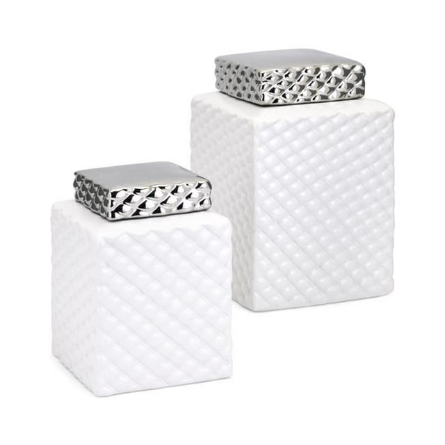 IMAX 60514-2 Charlotte Lidded Decorative Canisters, White - Set of 2