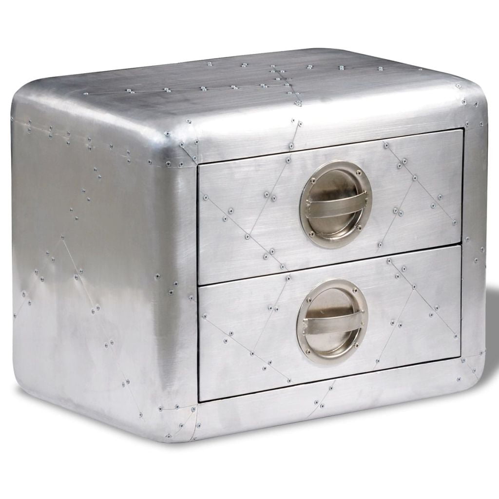 Kepooman Modern Aviator Coffee Side Table with 1 Drawer, Silver Kepooman Modern Aviator Coffee Side Table with 1 Drawer, Silver