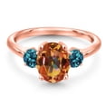 thumbnail image 3 of Gem Stone King 18K Rose Gold Plated Silver Ecstasy Mystic Topaz and London Blue Topaz Engagement Ring for Women | 2.66 Cttw | Oval 9X7MM | Gemstone November Birthstone | Size 5, 3 of 6