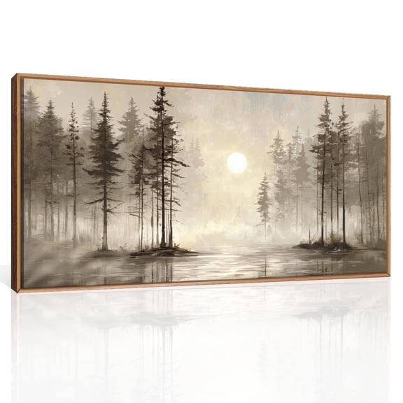 TOARTi Misty Forest Canvas Wall Art Modern Pine Tree Landscape Print Framed Rustic Decor for Living Room Bedroom Office 20x40 Inch