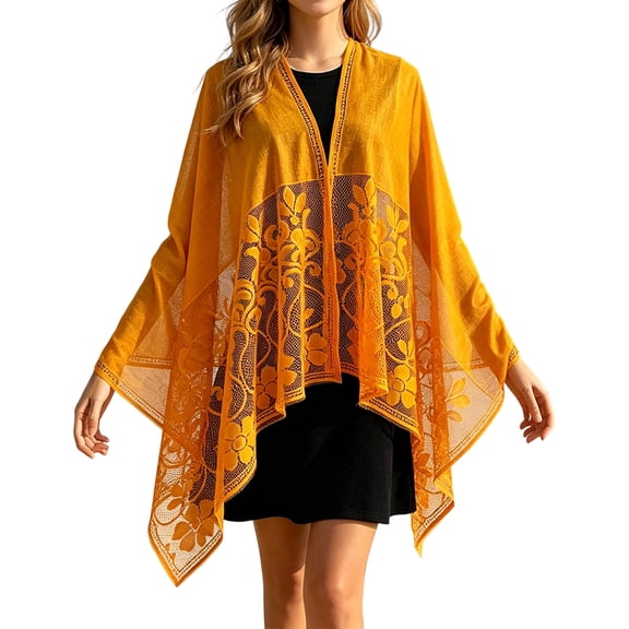 Garbnen Women's Lightweight Sheer Lace Wrap Cover Up Hollow Out Tassel Sun Protection Beach Shawl for Vacation