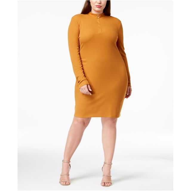 Vestido camisero con cuello alto Planet Gold para mujer, marrón, 1X