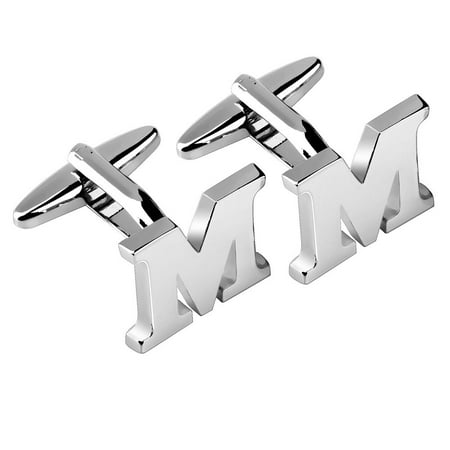 Light Up Cuff Links Men's Initial M Alphabet Letter Silver Copper Cufflinks Fathers Day Wedding Birthday Party Cuff Links ()