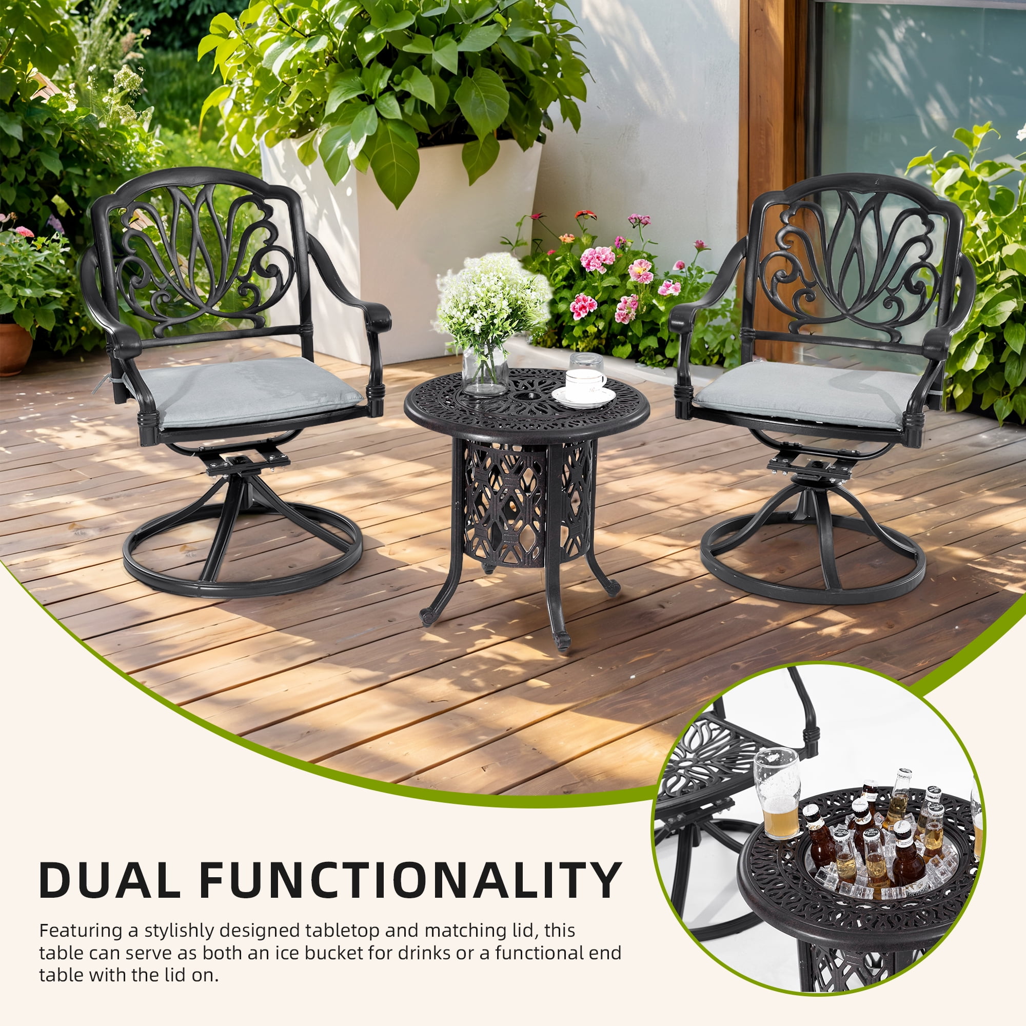 Patio Cooler Bar Table,Side Table With Removable Ice Bucket for Indoor & Outdoor, Patio, Balcony,Bronze