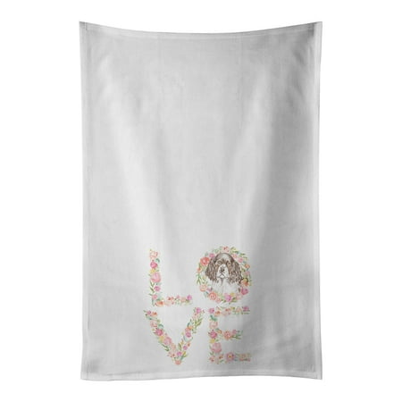 

English Springer Spaniel #6 LOVE White Kitchen Towel Set of 2 19 in x 28 in