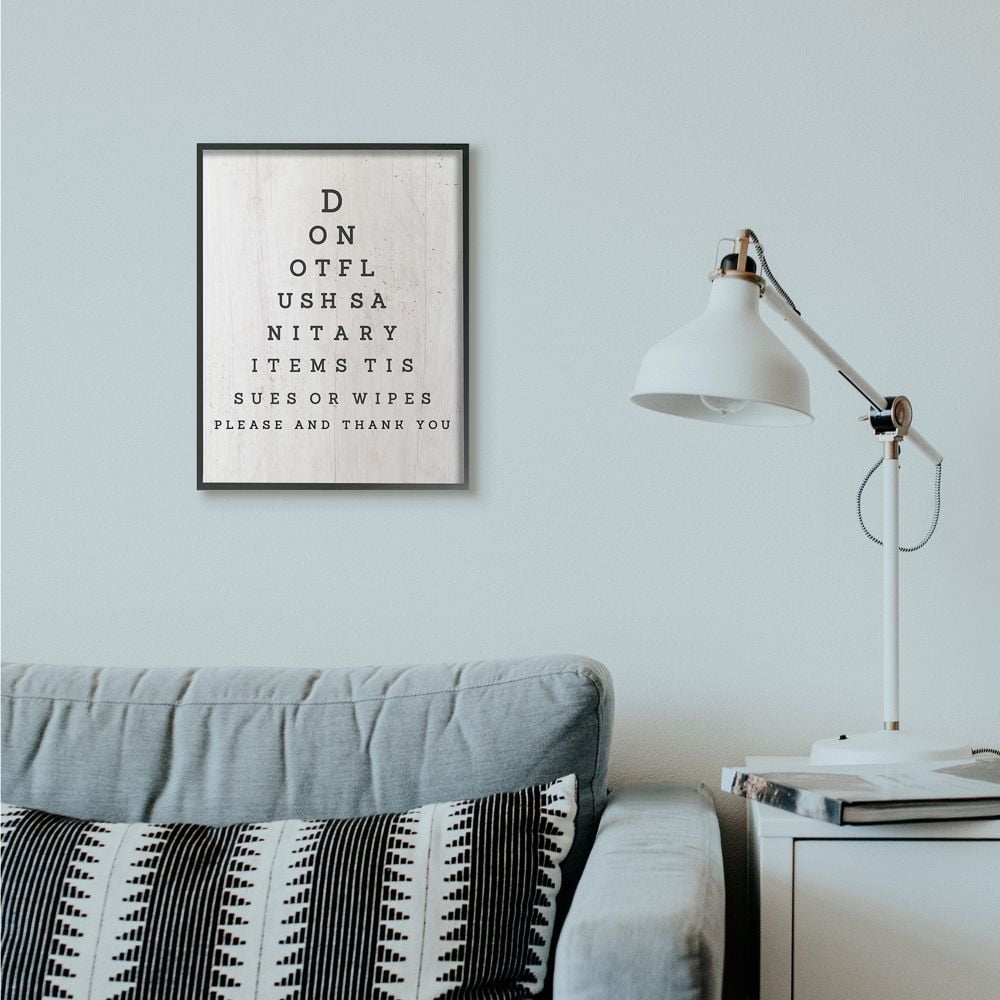 Stupell Industries Eye Chart Funny Word Bathroom Laundry Wood Textured Design Framed Giclee Texturized Art by Daphne Polselli