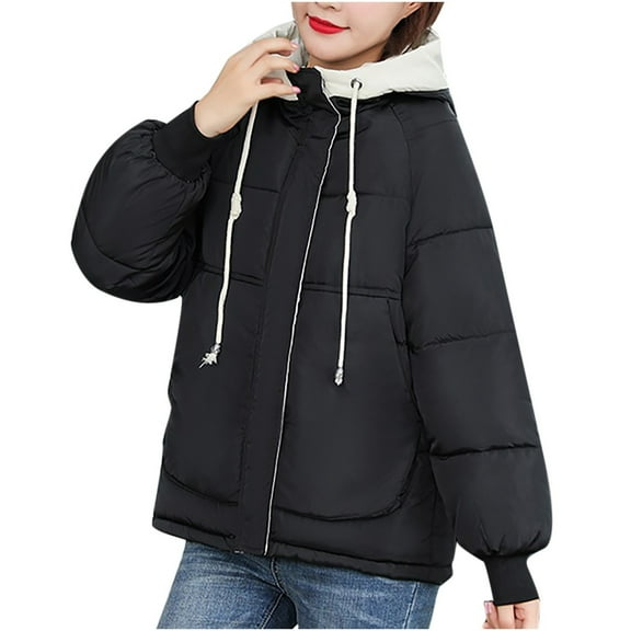Lindreshi Puffer Jacket Womens Women Hooded Zippers Loose Long Sleeve Bomber Warm Blouse Coat Jackets