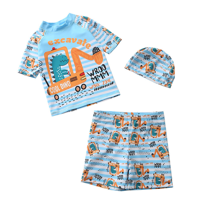 Kids Boy Swimsuit With Swim Cap Cool Print Summer Children Board Shorts