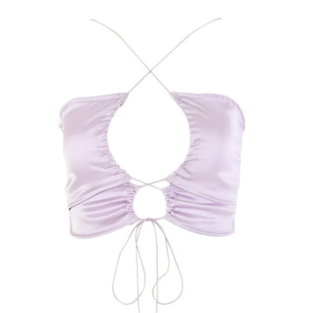 

Ziizwfa Womens Sexy Halter Hollow Out Crop Top Irregular Criss Cross Lace-Up Camisole V-Neck Backless Summer Sling Vest Cardigan Clubwear