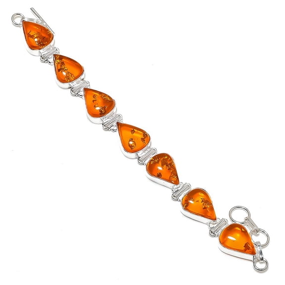 Natural Baltic Amber Gemstone Handmade 925 Sterling Silver Bracelet 7-8"