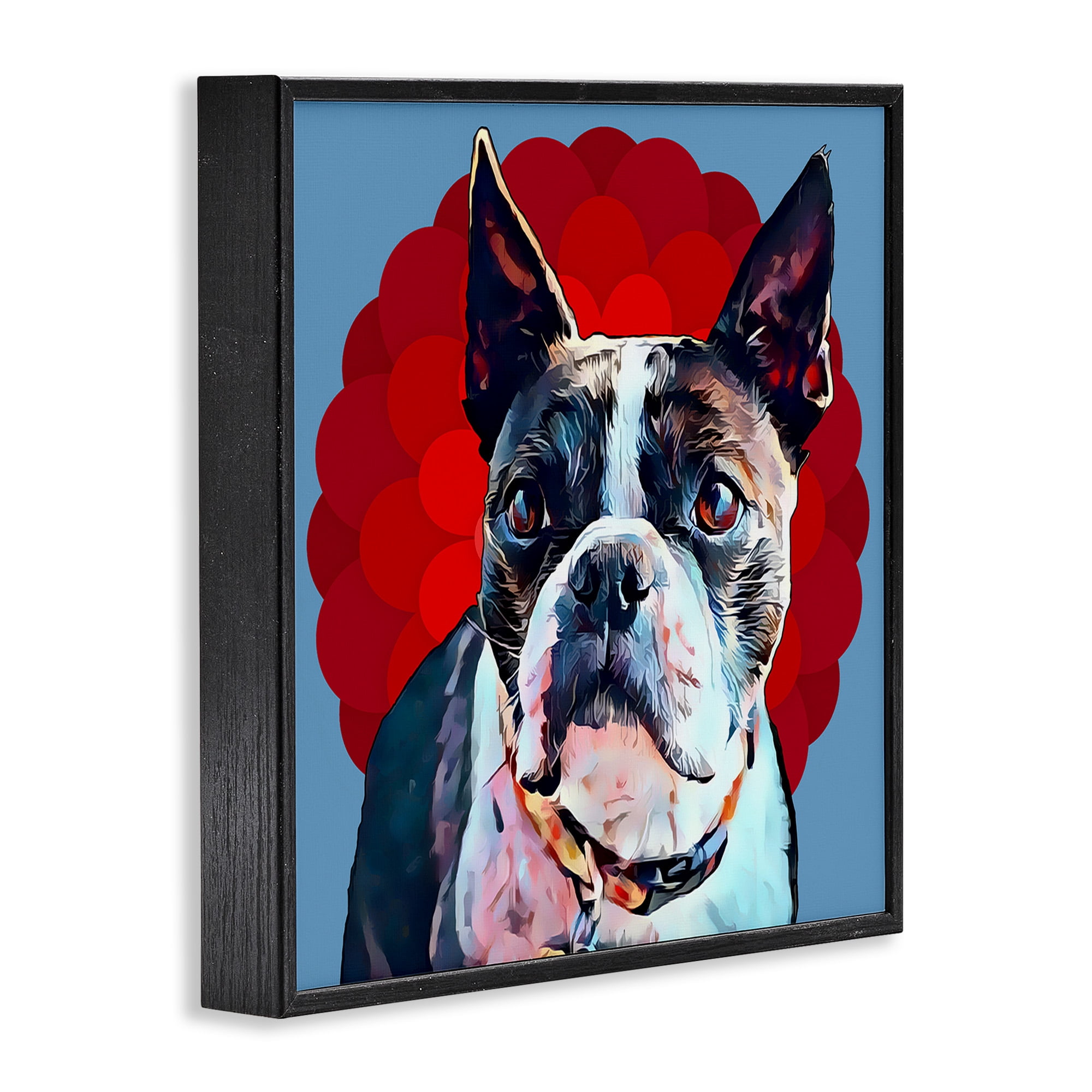 Stupell Industries Boston Terrier Dog over Geometric Animals & Insects Painting Black Framed Art Print Wall Art, 24 x 24