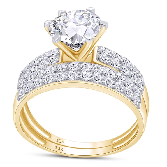 Center 7MM Round Cut Lab Created Moissanite Diamond Solitaire Engagement Wedding Bridal Ring Set In 10K Yellow Gold(G-H Color,VVS1 Clarity,1.75 Cttw)-5.5