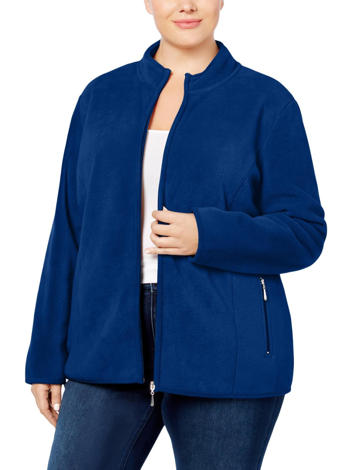 Karen Scott Womens Plus Fall Lightweight Fleece Jacket