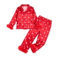 thumbnail image 3 of Xyant Girls Valentines Pajamas Satin Pajama Set Silk Pjs Long Sleeve Button Down Heart Sleepwear Loungewear Sets for Toddler Kids,Size 5 Years, 3 of 5