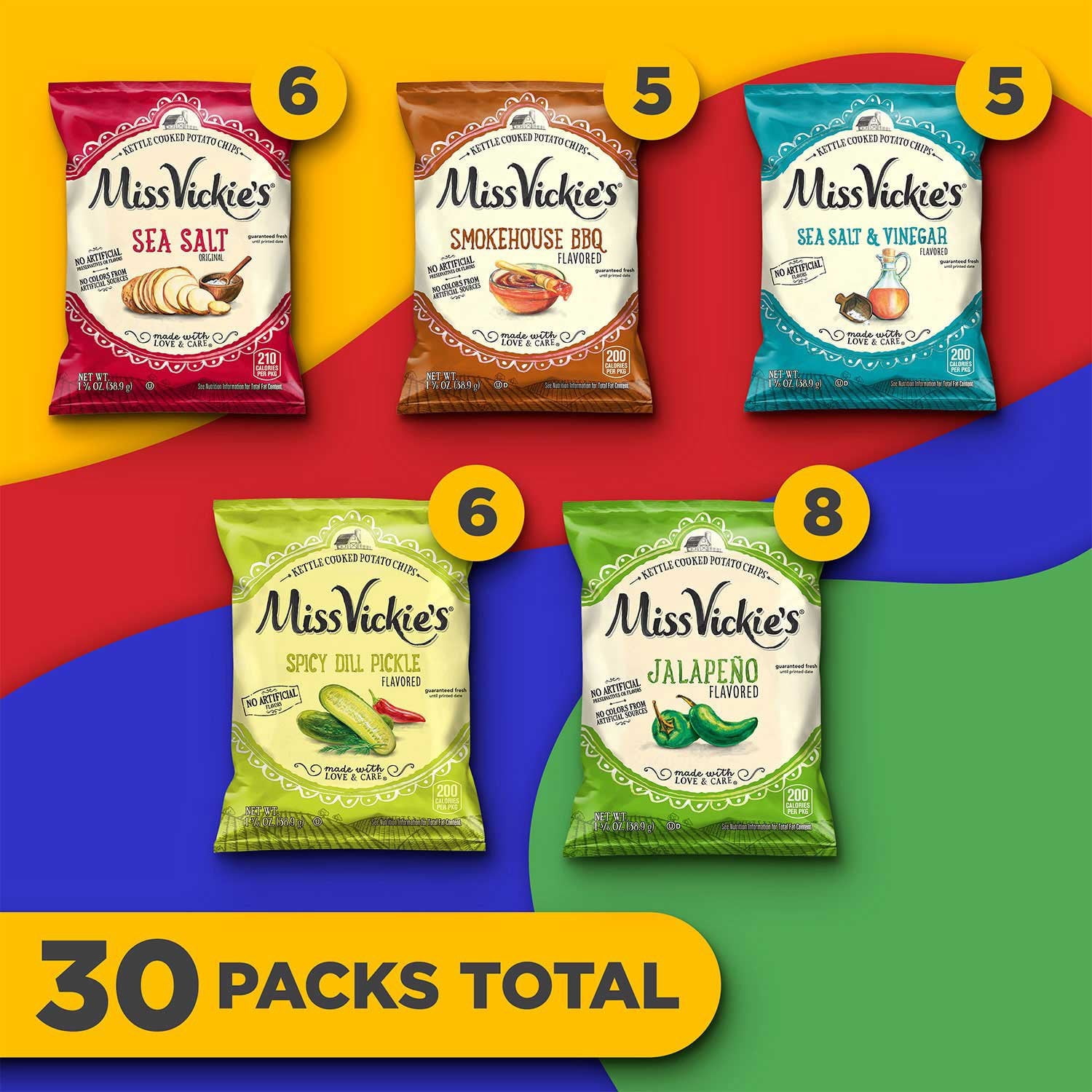 Miss Vickies Kettle Cooked Potato Chips Variety Pack, 30 pk.