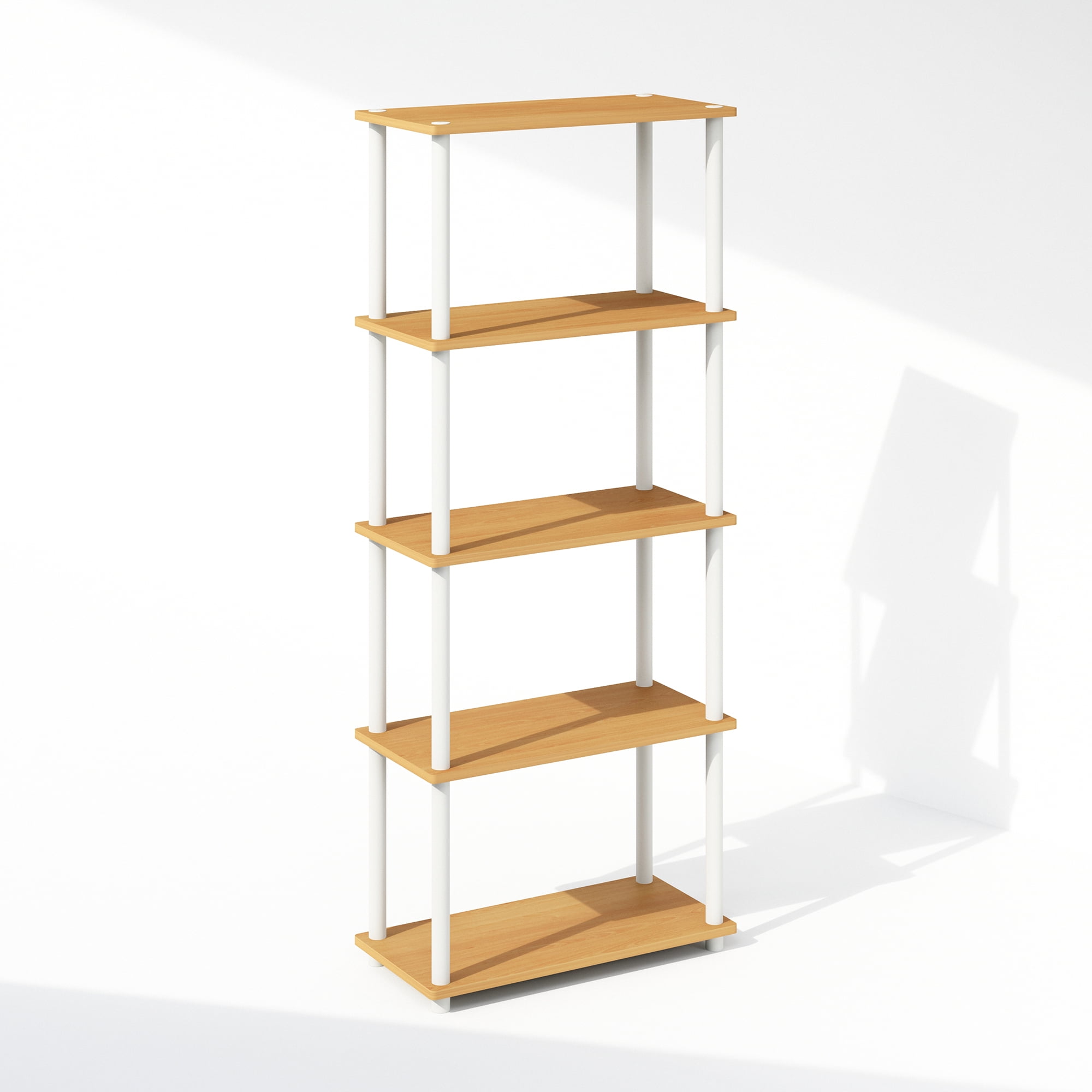 Furinno Turn-N-Tube 5-Tier Multipurpose Compact Display Rack, Shelving Unit, Bookcase, Beech/White
