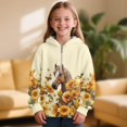 thumbnail image 2 of Pzuqiu Sunflower Horse Hoodie Sweatshirt for Girls 4-5 Fashion Fuzzy Fall Winter Clothes Warm Comfortable Long Sleeve Hoodies Kids Stretchy Unique Design for Outdoor Activities, 2 of 7