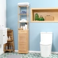 thumbnail image 6 of kleankin Tall Bathroom Cabinet with Drawer and Slatted Shelves, Slim Bamboo Linen Tower with Louvered Door, Natural, 6 of 9