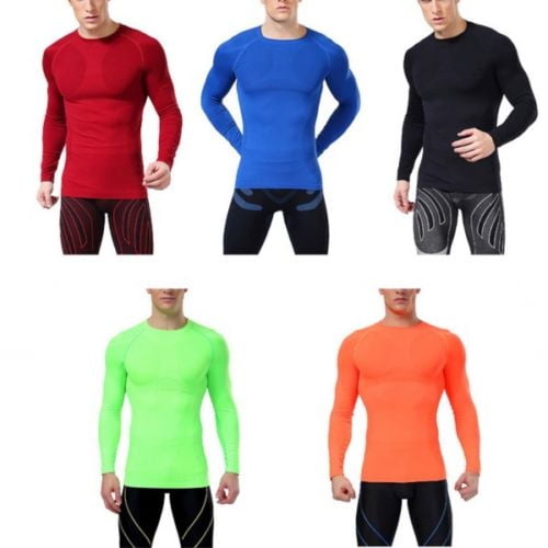 Mens Compression Sports T-shirts Long Sleeve Tight Thermal Under Base Layer Tops by
