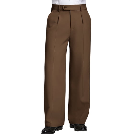 FEDTOSING Mens Fleece Lined Dress Pants Old Money Baggy Wide Leg Pleated Warm Heavyweight Trousers