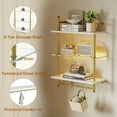 thumbnail image 4 of Bestier 23" Floating Shelves for Wall with LED Light 3-Tier Wall-Mounted Wood Shelves with 8 S-Hooks, White Finish & Gold Frame, 4 of 9