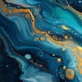 thumbnail image 6 of PIKWEEK Picnic Dining Kitchen Farmhouse Round Tablecloth Gold and Blue Abstract Art White, 6 of 8