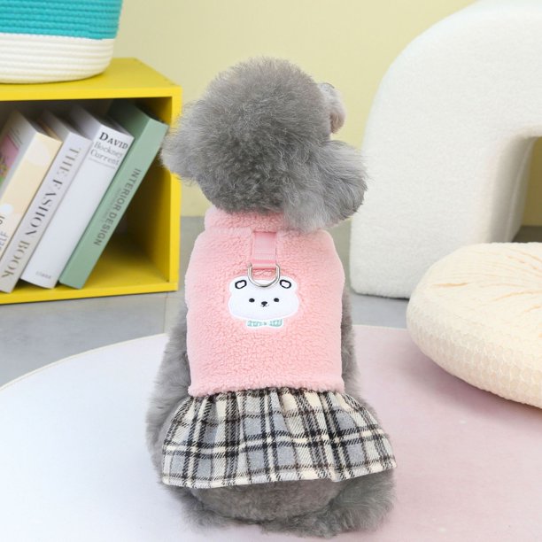 Ropa para mascotas, ropa para perros de otoño e invierno, ropa para mascotas de gato de peluche, forro polar de invierno, falda de algodón de oso blanco 23