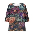 thumbnail image 4 of Hauts pour Femmes Mode Décontractée Court Manches 3/4 Imprimé Chemise Ample Blouse Haut Blouses pour Femmes, 4 of 5