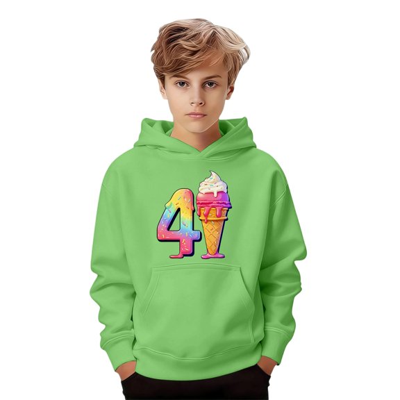 Boys Girls 67 Meme Ice Cream Hoodie, Graphic Print Long Sleeve Sweatshirt with Pocket Casual Kids Jacket