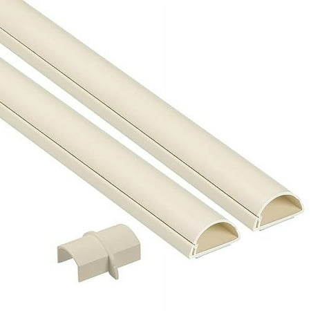 D-Line 31.4in TV Cord Hider Patented Half Round Cable Cover Hide Wall Mount TV Wires Hinged One-Piece Cable Concealer Adhesive Decorative Raceway - 2x 1.18in W x 0.59in H x 15.7in L - Beige