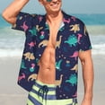 thumbnail image 7 of Pofeuu Cartoon Dinosaur Print Hawaiian Shirt for Men Sleeves Casual Button Down Summer Beach Dress Shirts T-Shirts,X-Large, 7 of 7