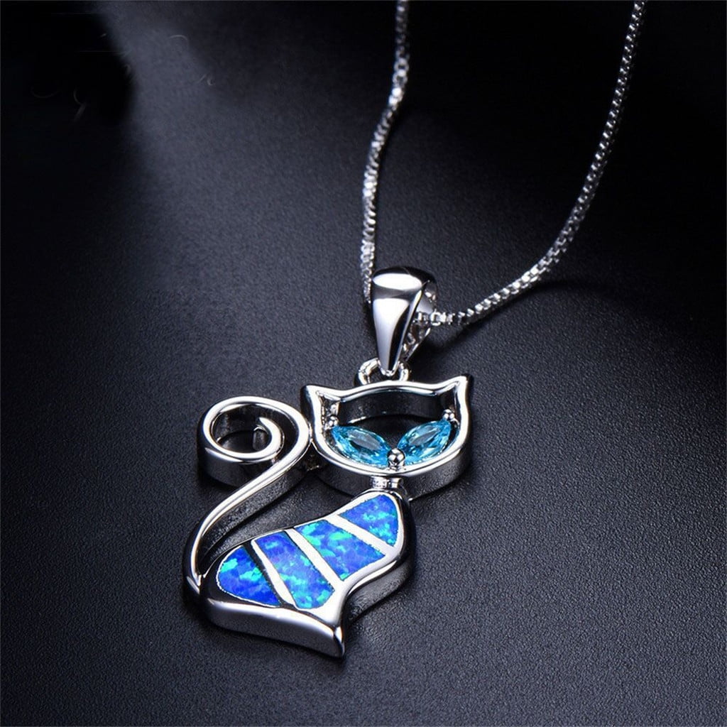 Woman Fashion 925 Silver Jewelry  Fire Opal Charm Pendant Necklace Chain
