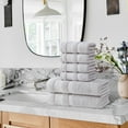 thumbnail image 3 of Soft Linen Luxury 8 Piece Towel Set, 2 Bath Towels 2 Hand Towels 4 Washcloths, 100% Cotton Turkish Towels for Bathroom, Light Grey Towel Sets, 3 of 10
