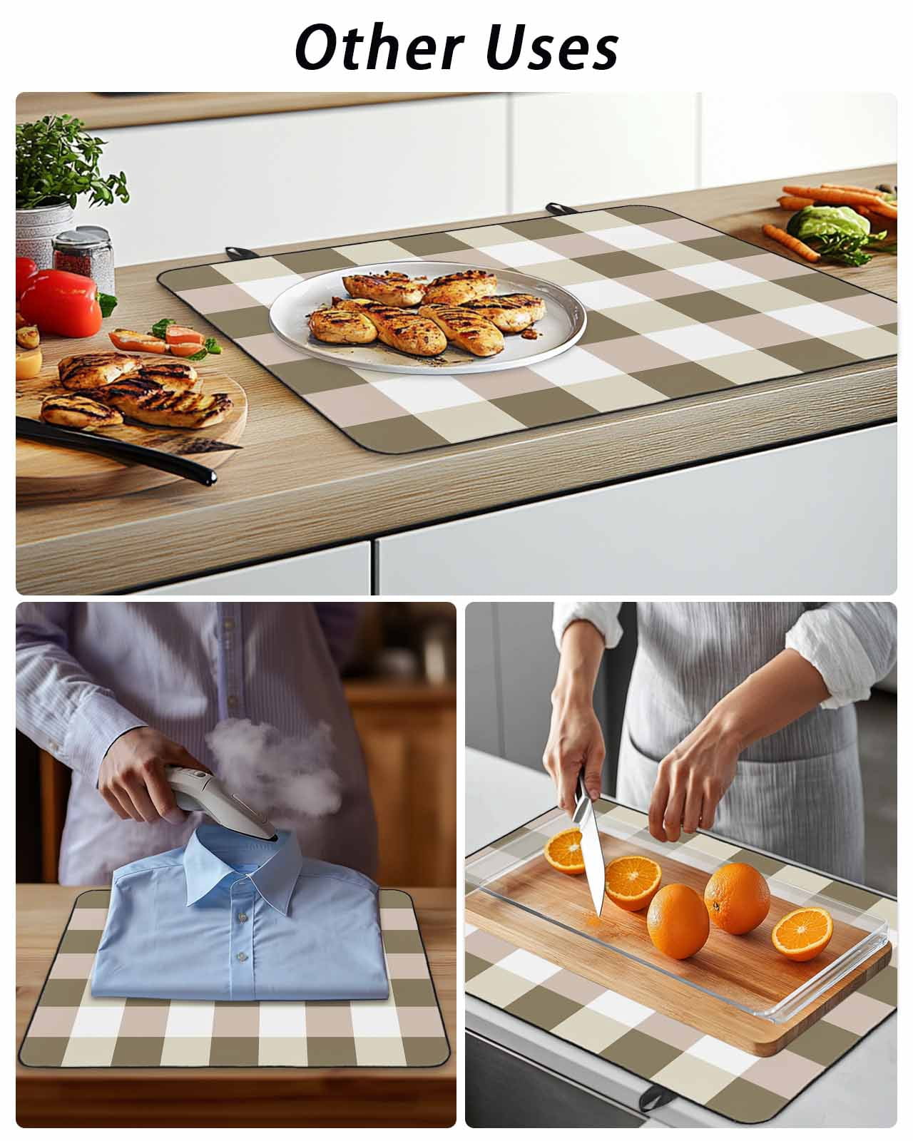 Stove Top Covers for Electric Stove, Brown Plaid Glass Stovetop Cover Protector, Spring Summer Farmhouse Buffalo Checkered Induction Cooktop Protector Oven Mat for Kitchen Countertop 28.5"x20.5"