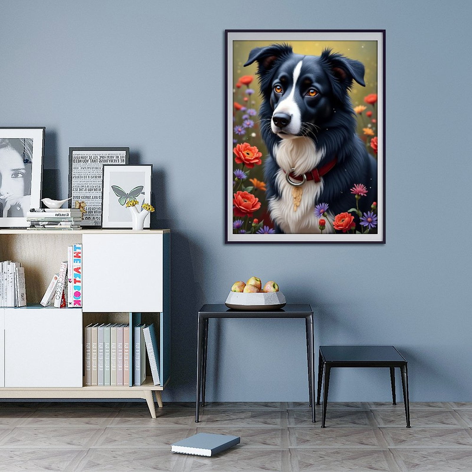 Diamond Art Kits for Adults - Classic Collie Flower Print No.68 5D Frameless Dimond Painting Kit for Adults Beginner, Round Diamond Kits for Home Wall Decor, Gift for Women