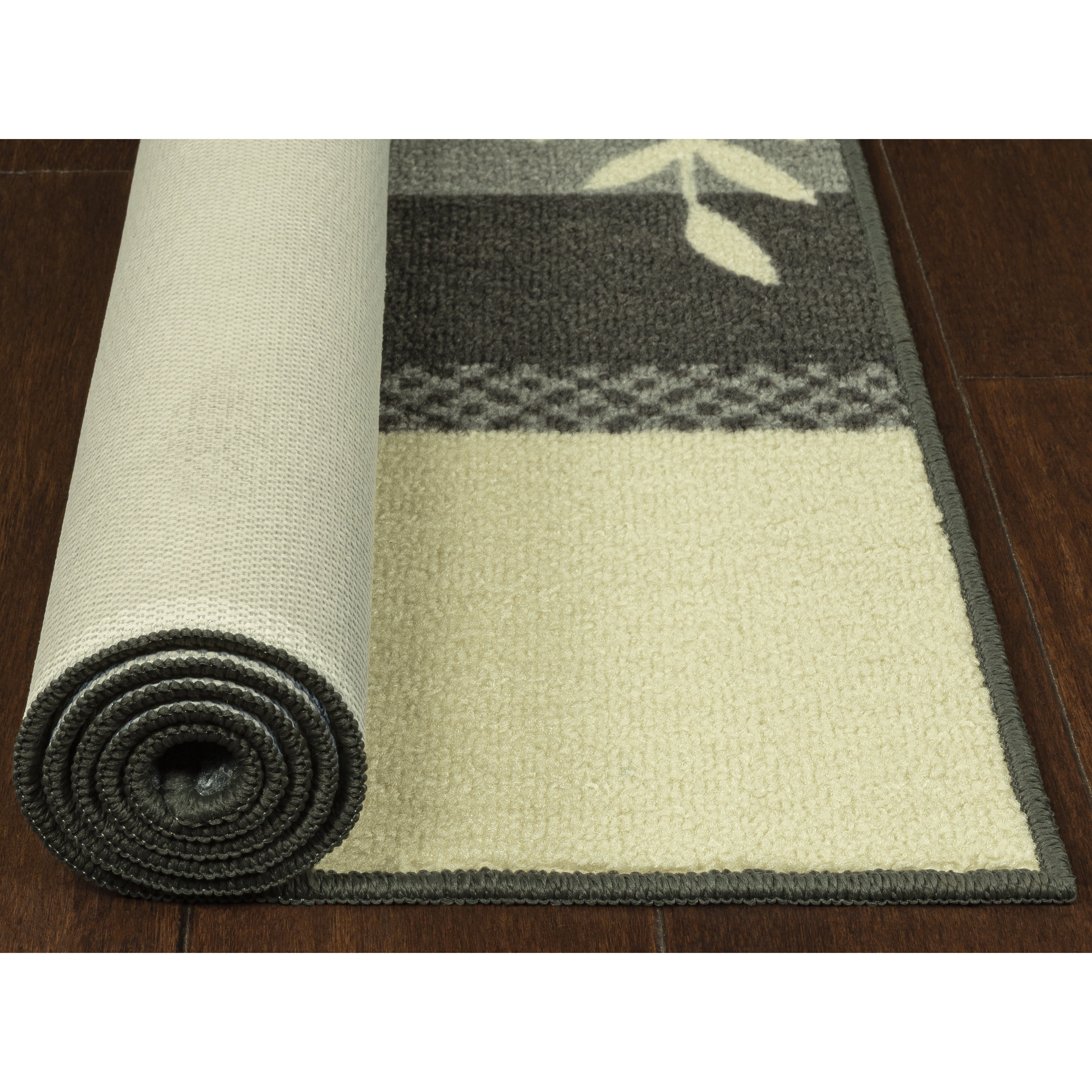 Mainstays Traditional Leaf Block Aqua Gray Indoor Hallway Runner Rug, 1'8"x5'