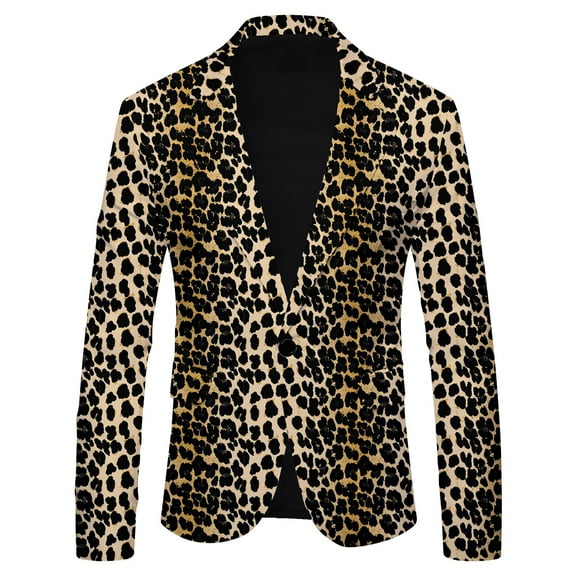 adviicd Men's Suits Men's Leopard Animal Print Notched Lapel Slim Fit Blazer (Yellow,XXL)