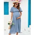 thumbnail image 4 of Yesfashion 2025 Maternity Dress Summer Women Smocked Crew Neck Puff Sleeve Pregnancy Baby Shower Photoshoot Dress, 4 of 8