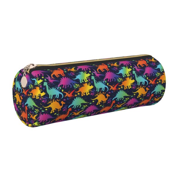 Disketp Colorful Dinosaur Estuche Organizador de Lápices de Cuero, Estuche de Oficina con Cremallera para Bolígrafo y Lápiz
