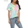 thumbnail image 6 of BadPiggies Womens Gradient Tie Dye Short Sleeve T-Shirt V Neck Summer Casual Loose Printed Tee Tops Tunic (L, Yellow), 6 of 10