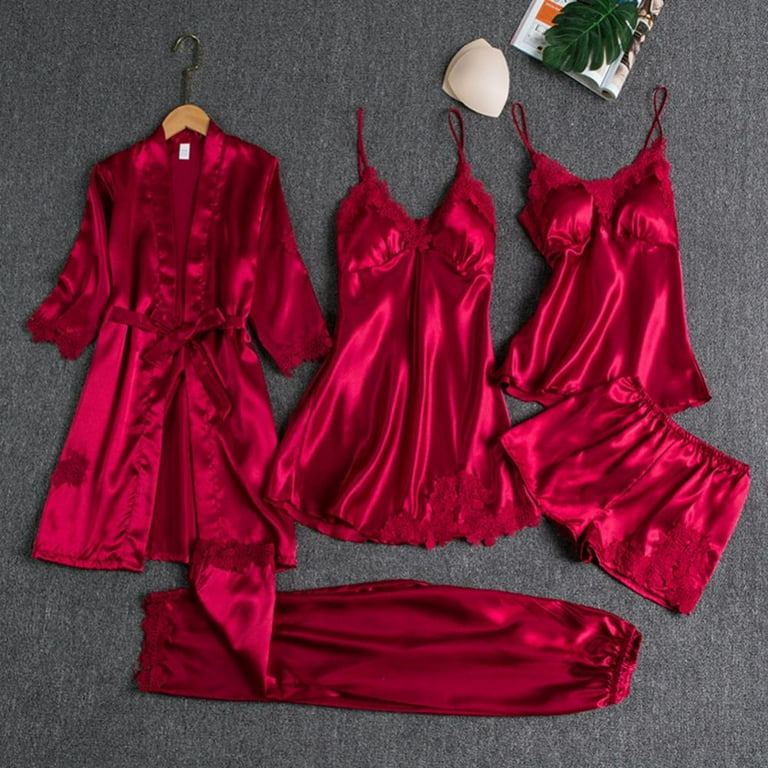 5 piece outlet silk pajama set
