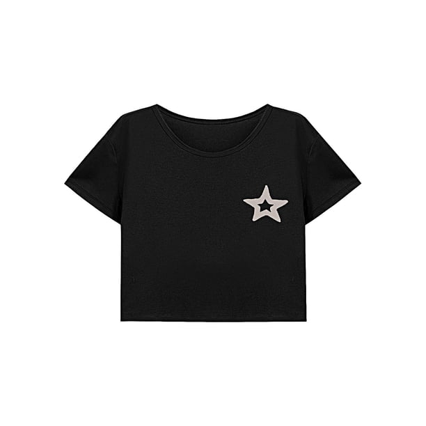 Top corto de manga corta con cuello redondo para mujer, elegante, para viaje, trabajo, calle XL