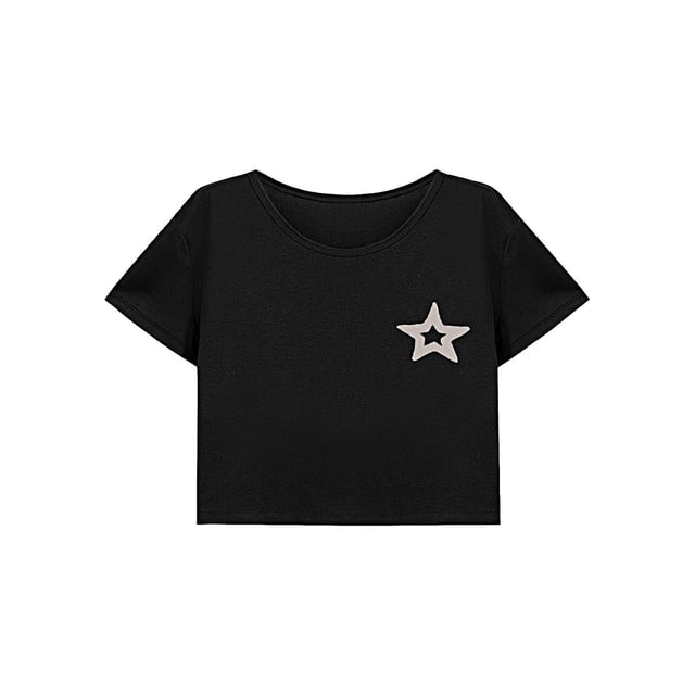 Top corto de verano con cuello redondo y manga corta para mujer, para viaje, trabajo, calle S