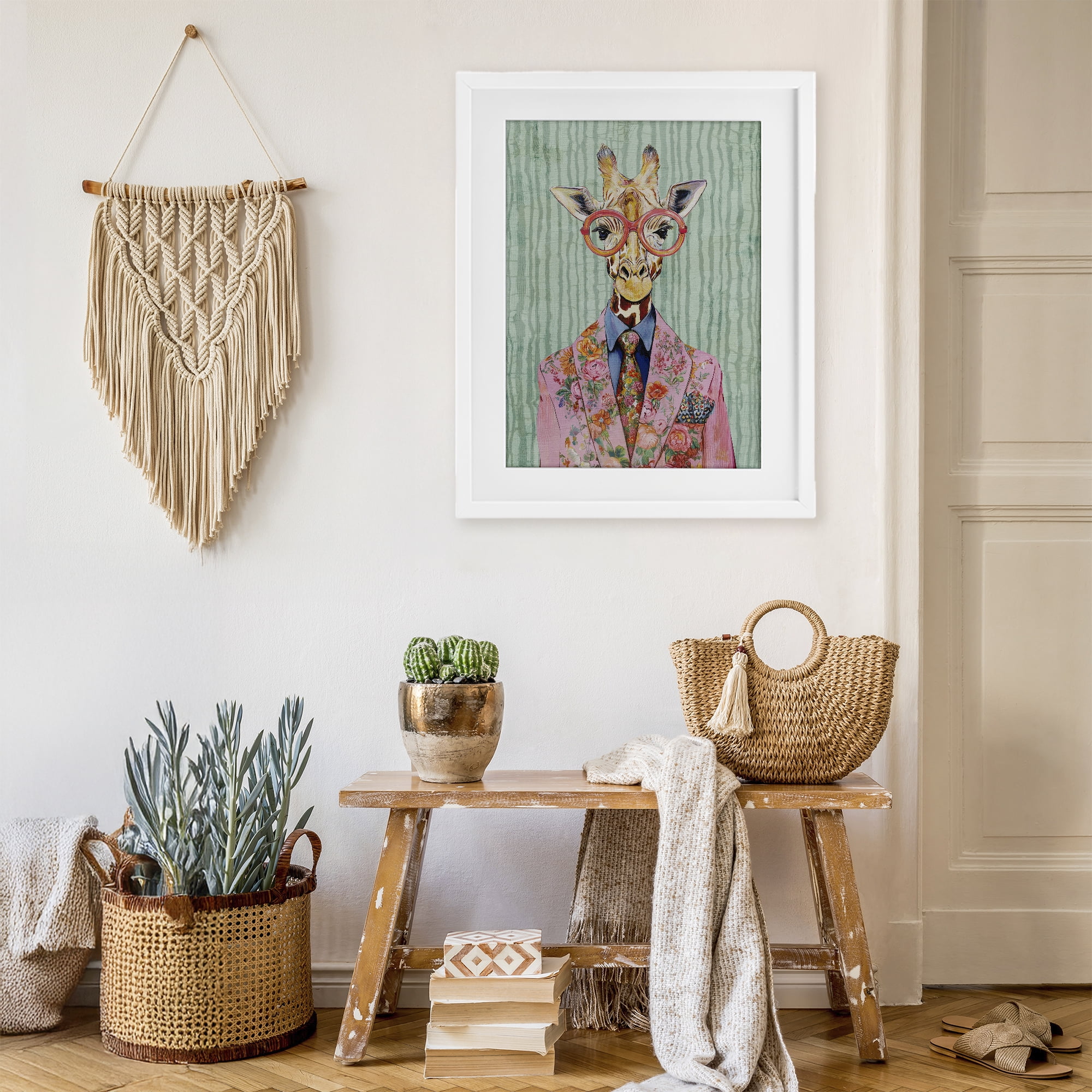 Stupell Industries Tall Stylish Giraffe White Framed Print Under Glass, design by Svetlana Aleynikova