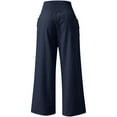 thumbnail image 5 of DENGDENG Wide Leg Cropped Pants for Women High Waisted Fall Pockets Athletic Pants Plus Size Cotton Linen Straight Solid Color Palazzo Elastic Pleated Loose Fit Casual Pants, Navy L, 5 of 5