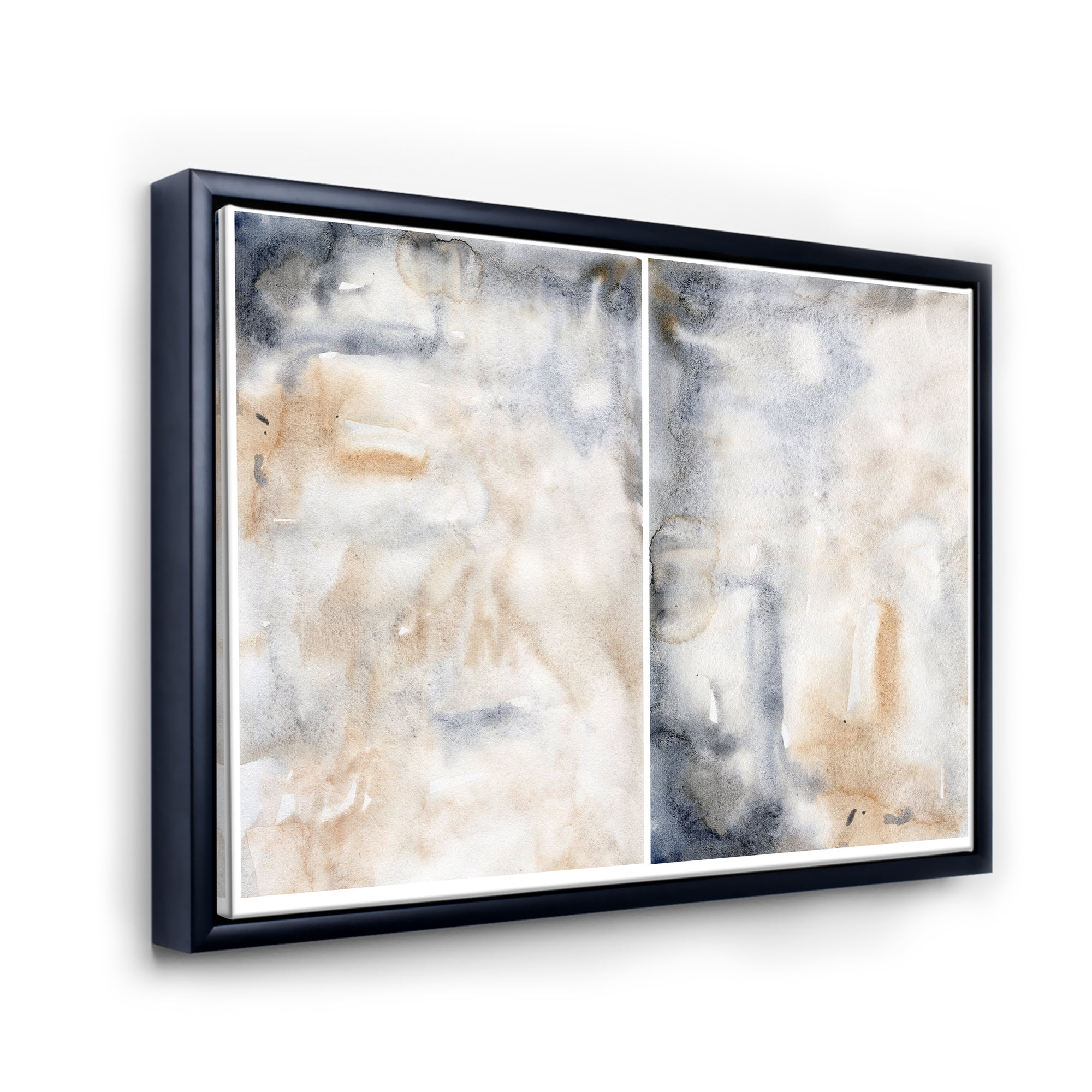 Designart 'Abstract Paste With Dark Blue and Beige' Modern Framed Canvas Wall Art Print