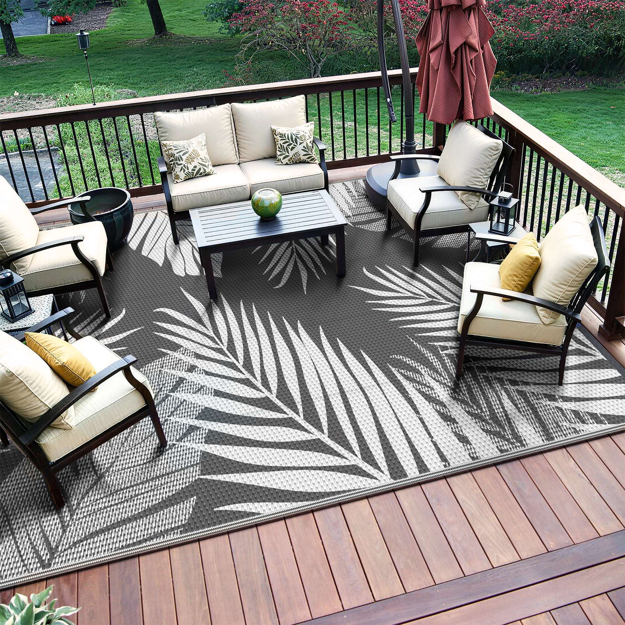 Deorab 6'x9' Waterproof Reversible Outdoor Rug, Gray photo 8