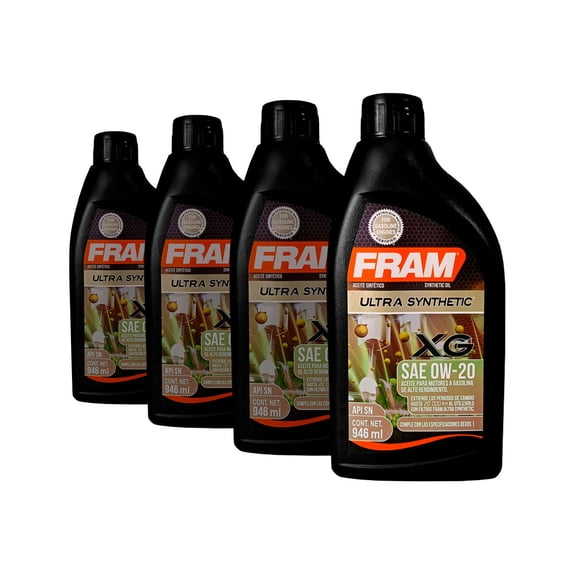 Aceite De Motor Fram Ultra Sintético 0W20 4 Botellas 946 Ml